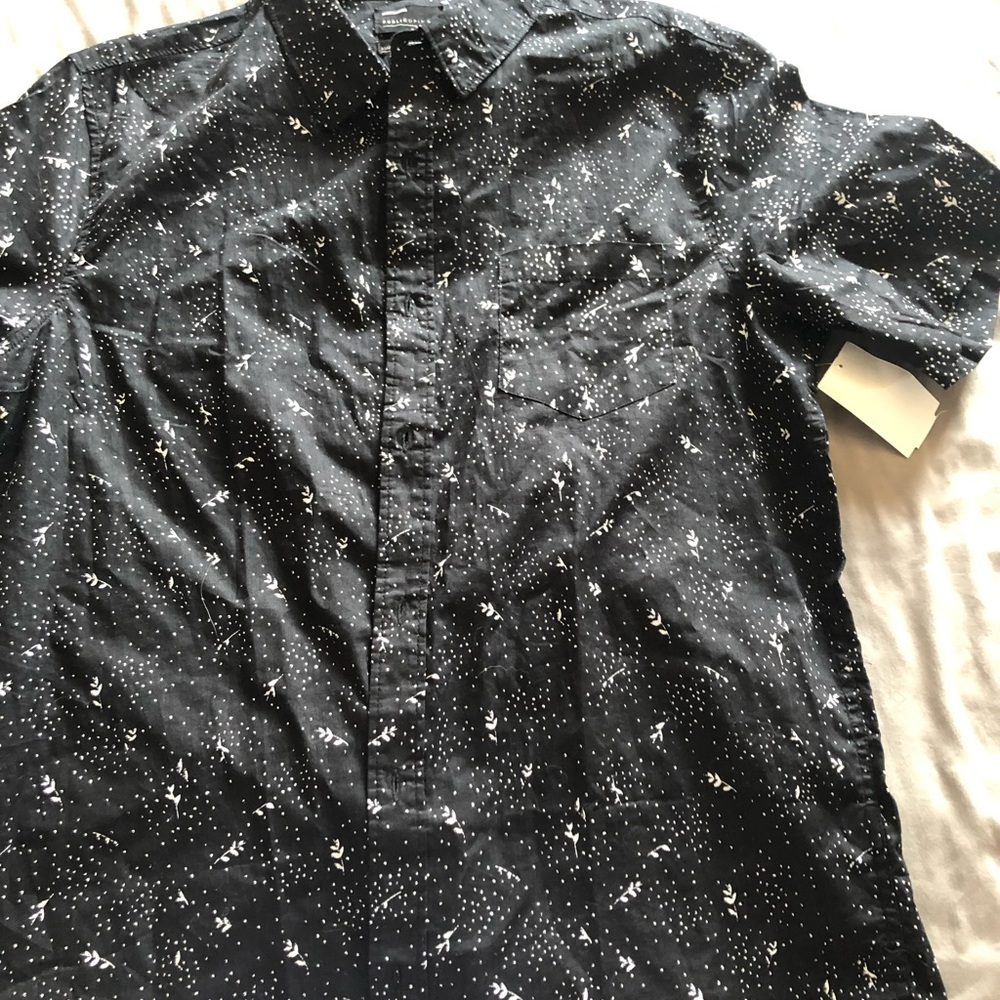 Men’s Black White Button Up Down Shirt